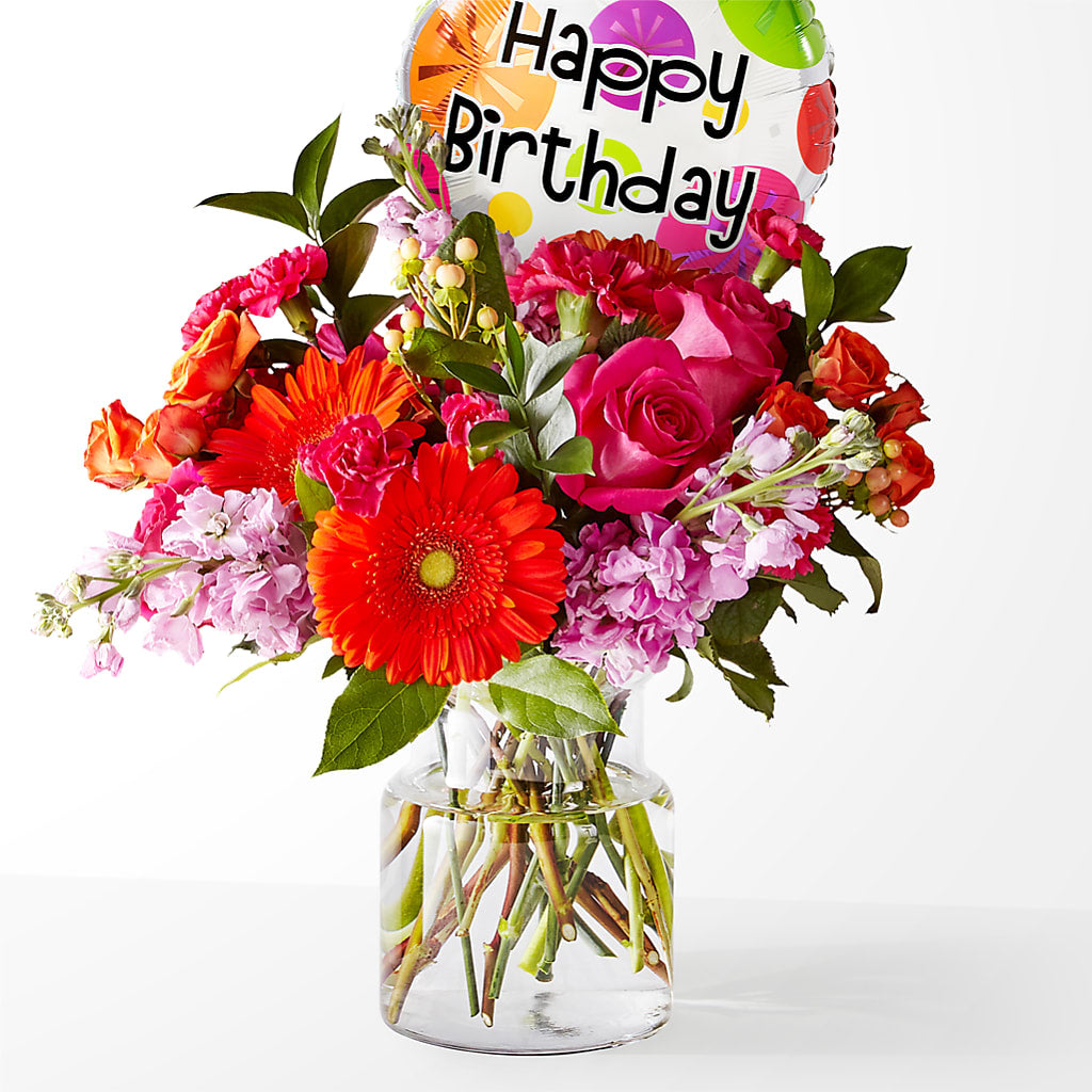 Fiesta Bouquet with Birthday Balloon – Delhi Flowers, Delhi ON
