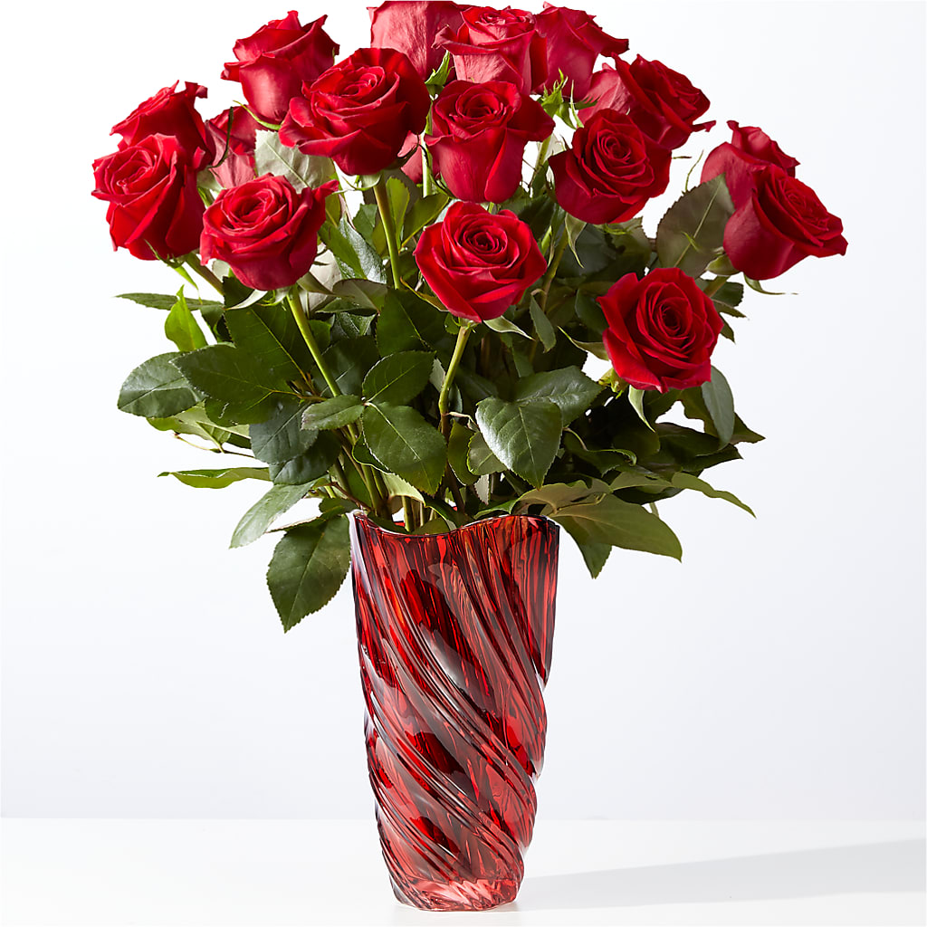 Classic Love Red Rose Bouquet with Luxe Swirl Vase – Delhi Flowers, Delhi ON