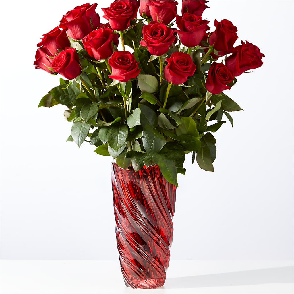 Classic Love Red Rose Bouquet with Luxe Swirl Vase – Delhi Flowers, Delhi ON