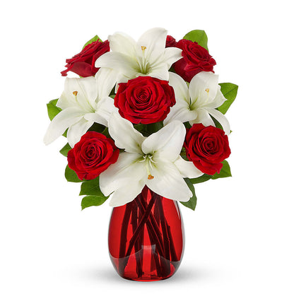 Classic Red Rose & White Lily Bouquet