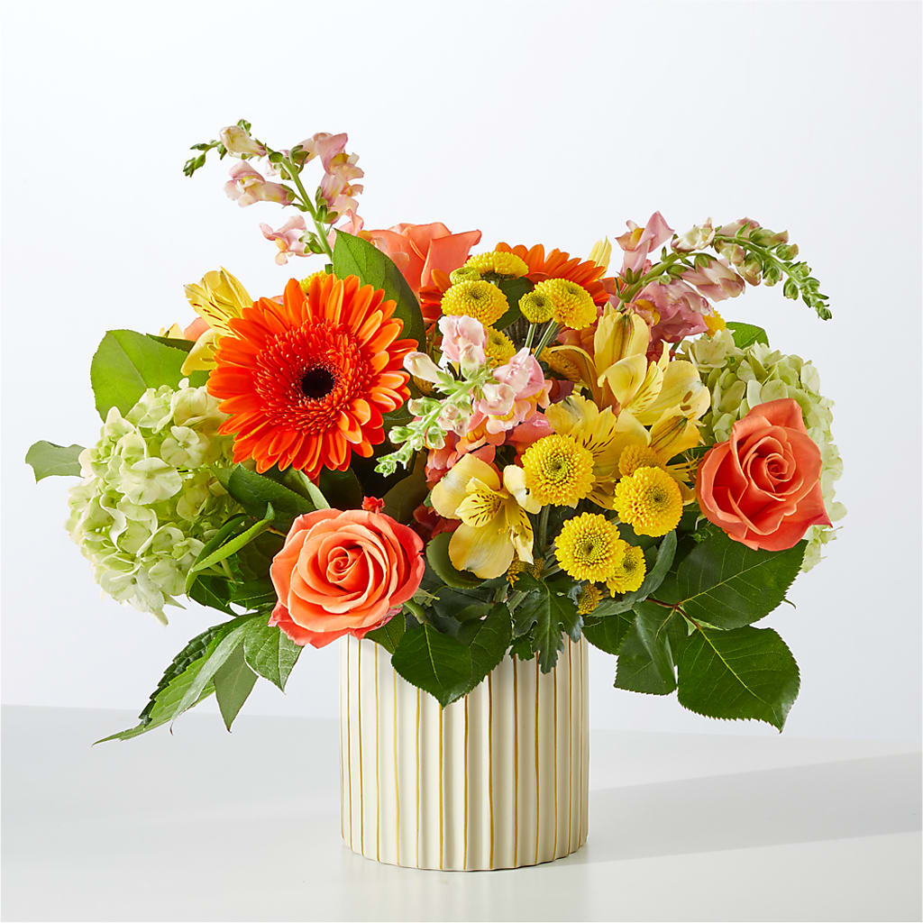 Autumn Sunshine Bouquet with Ivory Vase –  Delhi Flowers, Delhi ON